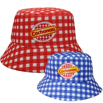 Μεγάλο κεφάλι Γαλλία Cochonou μπομπ καπέλα κόκκινο καρό στυλ Καπέλα Κάδων για άνδρες, γυναίκες, για άνδρες και για γυναίκες Αναπνεύσιμο Υπαίθρια καπέλα Παναμά ψαράς καπέλα