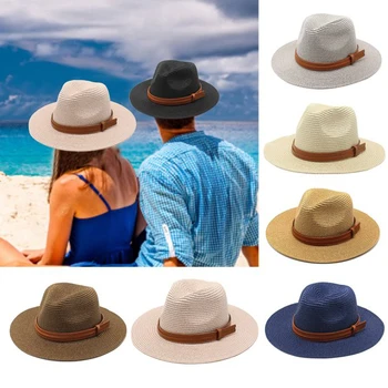 Μεγάλο Μέγεθος 56-58 59-60cm Άχυρο Καπέλο για Γυναίκες Άνδρες UV Προστασία Φυσικού Καπέλο Παναμά Ευρύ Καπέλο Ήλιων Χείλων Άνδρες Κλασικό Fedora Καπέλο Παραλία