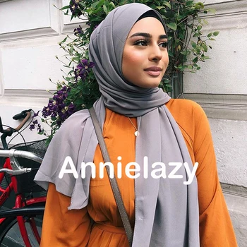 Μουσουλμανική Σαφής Φυσαλίδα Σιφόν Μαντίλα Κασκόλ Γυναίκες 2021 Στερεό Χρώμα Μαλακές Μακριές Εσάρπες και Αναδιπλώνεται Ζορζέτ Κεφάλι Κασκόλ Κυρίες Hijabs