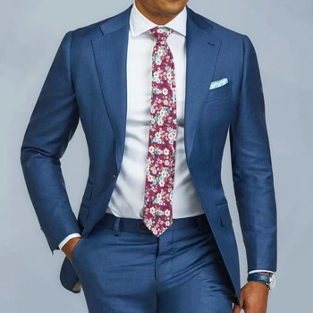 Μπλε Άνδρες Κοστούμια Slim Fit Ένα Κουμπί Γαμήλια Κοστούμια Επί Παραγγελία 2 Κομμάτια Επαγγελματική Γαμπρός Σμόκιν Σακάκι Παντελόνι Ternos