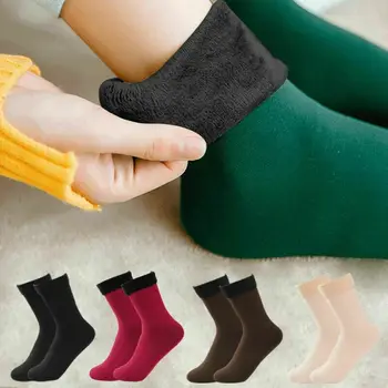 Μπότες Χειμερινού Χιονιού γυναικών Θερμές Κάλτσες Πυκνώσει Δέρας Μαλακές άνετες Κάλτσες Κυρία Στερεό Χρώμα στο Σπίτι Μπότες Χιονιού Πάτωμα Κάλτσα 1Pairs