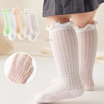 Μωρό Κορίτσια Καλοκαίρι Κοίλο Έξω Κάλτσες Αναπνεύσιμο Πλέγματος Βαμβακιού Πριγκίπισσα Καιρό Καλτσών Γονάτων Υψηλές ισπανικό Ύφος Λεπτός Ruffle Κάλτσες για το 0-5Y