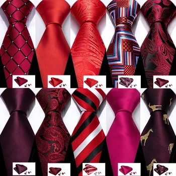 Μόδας Μετάξι Ανδρών Γραβάτα Κόκκινο Βουργουνδίας Στερεά Paisley Ριγέ Καρό Floral Γραβάτα Μαντήλι Μανικετόκουμπα Γαμήλιων Επιχειρήσεων