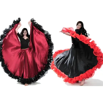Μόδας Συν Μέγεθος Gypsy Style Γυναικεία Ισπανικό Φλαμένκο Φούστα Απόδοσης Χορού Κοιλιών Κοστούμια Ruffle Δαντέλα Φόρεμα Απόδοση Της Ομάδας