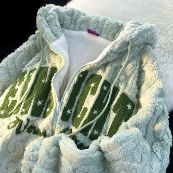 Μόδας υψηλής ποιότητας αρνί βελούδο γράμμα σχέδιο συγκέντρωσης με κουκούλα σακάκι γυναίκες 2022 συμπυκνωμένη ins τάση σακάκι χειμώνα ρούχα για γυναίκες
