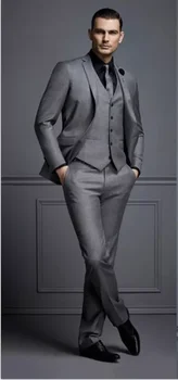 Μόδας Όμορφο Σκούρο Γκρι Κοστούμια Των Ατόμων Γαμπρός Blazer Γαμήλια Κοστούμια Για Το Καλύτερο Άνδρες Slim Fit Γαμπρός Σμόκιν Για Τον Άνθρωπο(Σακάκι+Γιλέκο+Παντελόνι)