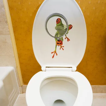 Νέα 3D αστεία Frog τουαλέτα αυτοκόλλητη ετικέττα δημιουργική πράσινο βάτραχο τοίχο Αυτοκόλλητα βινυλίου αδιάβροχη μπάνιο, Τουαλέτα decals τοιχογραφία διακόσμηση του σπιτιού