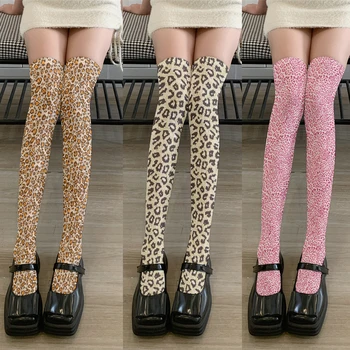 Νέα 3D Εκτύπωσης Leopard Τυπωμένων υλών Γυναικών Πάνω από το Γόνατο Κάλτσες Harajuku Fashion Sexy Κορίτσια Lolita JK Πάρτι Γενεθλίων Κάλτσες Cosplay