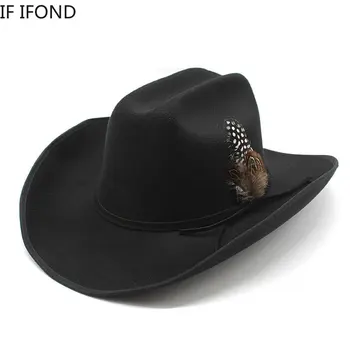 Νέα 9.5 CM Χείλων Western Cowboy Καπέλο Για τους Άνδρες είναι Vintage Fascinator Καουμπόισσα Jazz Καπέλο Cloche Εκκλησία Καλύμματα Σομπρέρο Hombre