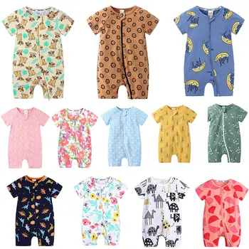 Νέα Romper Μωρών Χαριτωμένο Κορμάκι 0-24M Pajama Βαμβάκι Μωρό Αγόρι Κορίτσι Ρούχα Νεογέννητο Φερμουάρ Καλτσάκια Στολή Κοντό Μανίκι Μωρό Ρούχα