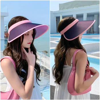 Νέα Αντι-Υπεριώδης Καπέλα Ήλιων Για Γυναίκες Αναπνεύσιμο Ρυθμιζόμενο Παναμά Άδειο Καπέλο Αποχρωματισμό Ευρύ Χείλος Πλαστικό PVC Γείσο Καπ