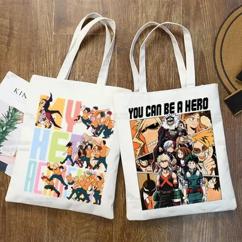 Ο Ήρωας Μου Academia Τσάντες Καμβά Υφασμάτων Midoriya Izuku Tote Τσάντα Για Ψώνια Ταξίδια Eco Επαναχρησιμοποιήσιμες Ώμο Bakugou Anime Shopper Τσάντες
