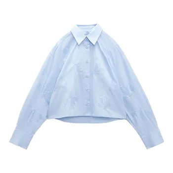 Ο ζακ AiIsa μετρητής ποιότητας γυναικών άνοιξη και το καλοκαίρι το νέο πέτο μακριά μανίκια μονόπετο κεντητικής τσεκιών casual πουκάμισο
