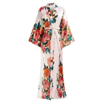 Οι γυναίκες Έξοχη Εκτύπωση Λουλουδιών Κιμονό Φόρεμα Γάμος Ρόμπα Κομψό Αστράγαλο-μήκος Πιτζάματα Homewear Περιστασιακός Μαλακός Μπάνιο Φόρεμα Συν Μέγεθος