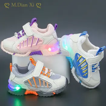 Παιδιά Lightded Αθλητικά παπούτσια Καμμένος Παπούτσια Κορίτσια Αναπνεύσιμο Πλέγμα Δέρματος Αθλητικά Παπούτσια 1-6 Ετών τα Παιδιά Τένις με Φωτεινή Sole