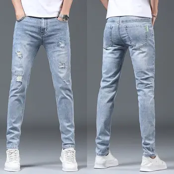 Πολυτελή Καλοκαίρι Σχεδιαστής κορέας Κλασικό Streetwear Καουμπόη Παντελόνι για τους Άνδρες Μοντέρνο και Άνετο Boyfriend Skinny Jeans Άνδρες