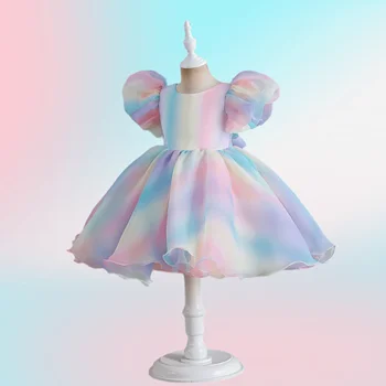 Πριγκίπισσα Φόρεμα Κορίτσι Κομψό Πρησμένα Φορέματα Κόμμα Για την Πλούσια Μωρό παιδικά Ρούχα Πολύχρωμα Βράδυ Λουλούδι Κορίτσι Φόρεμα Για το Γάμο