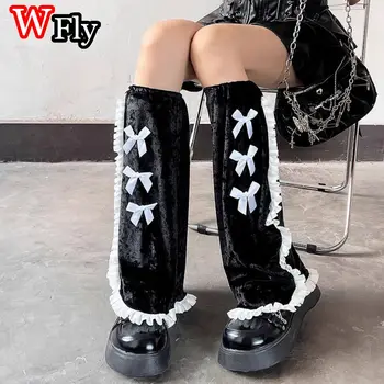 Πόδι καλύπτει Μαγκάλι Ποδιών Θηλυκό y2k μαύρο Γοτθικό Harajuku βελούδινο φιογκάκι μέσα του σωλήνα μοσχάρι κάλτσες την Άνοιξη και το Φθινόπωρο κάλτσες ευρύ πόδι κάλτσες