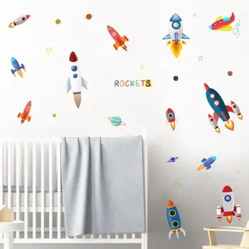 Πύραυλο Αστροναύτης Δημιουργική Βινυλίου Αυτοκόλλητη Ετικέττα Τοίχων Για Το Αγόρι Δωμάτιο Διακόσμηση Διάστημα Τοίχων Decal Νηπιαγωγείο Παιδικά Διακόσμηση Υπνοδωμάτιο