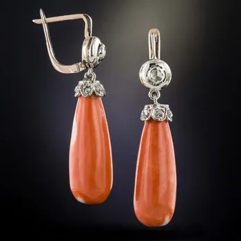 Ρετρό Δάκρυ Πορτοκαλί Πέτρα Ταλαντεύει τα Σκουλαρίκια Όμορφα Κοσμήματα Συνθετικό Κοράλι Γάμος Κρυστάλλου Σκουλαρικιών για τις Γυναίκες