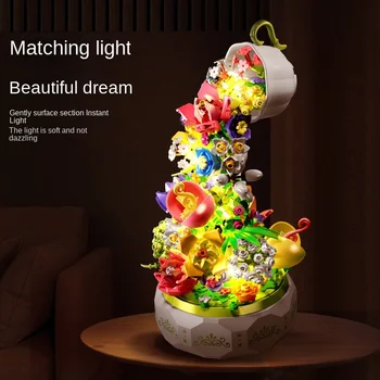 Ρομαντικό φωτισμό λουλούδι μουσικό Κουτί δομικά στοιχεία Οικοδομικά Τετράγωνα τα παιχνίδια DIY διακοπές κοπέλα το δώρο Χριστουγέννων δώρο για τα γενέθλια
