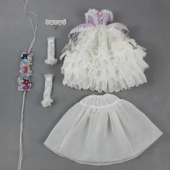 Ρούχα μόνο για 1/4 bjd 45cm κούκλα μωβ ροζ φόρεμα λουλούδι headband Κολιέ κομψό lolita ρούχα Forturn Ημέρες κορίτσι με το δώρο