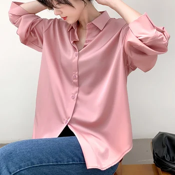 Σατέν Μπλούζα Γυναικεία Ρούχα Μεταξωτά Πουκάμισα Vintage Μπλούζα Γραφείο Κυρία Καθαρή Κορυφή Longsleeve Φόρεμα Πουκάμισο Κυρίες Overshirt
