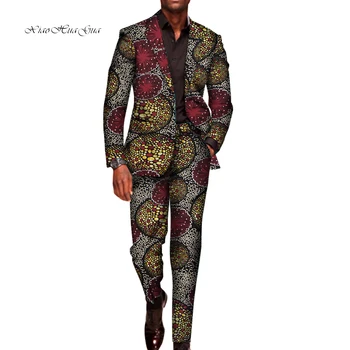 Σετ 2 τεμ. για τους Άνδρες το Παραδοσιακό Αφρική Ρούχα Παντελόνια και Στολές για Άνδρες Κόμμα Μακρύ Μανίκι Σακάκι Ταιριάζει Συν Μέγεθος Αφρικής Ρούχα WYN602