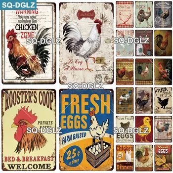 [Τ-DGLZ]Κοτόπουλο Ζώνη Μετάλλων Σημάδι Vintage Μεταλλική Πλάκα Πλάκες Διακόσμηση Για το Μπαρ Μπαρ Τοίχος Κήπων Ντεκόρ Σημάδια Κασσίτερου Φρέσκα Αυγά Αφίσα