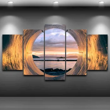 Τέχνη τοίχων Ζωγραφικής Μορφωματικό Αφίσα Σύγχρονο Σπίτι Ντεκόρ 5 Επιτροπής Σωλήνων Ηλιοβασίλεμα με Θέα στον Ωκεανό Πλαίσιο Σαλόνι Καμβά HD Εικόνων Τυπωμένων υλών