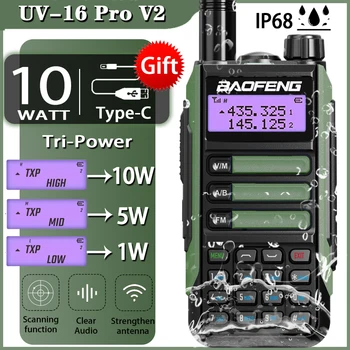 Το 2023 Baofeng UV-16 PRO V2 Επαγγελματικό 10W Αναβαθμιστεί UV5R MAX UV82 UV10R την Ομιλούσα ταινία walkie IP68 Αδιάβροχη Μακροχρόνια Σειρά Dual Band Radio