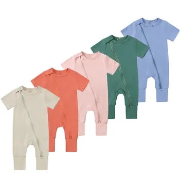 Το 2023 Romper Μωρών Μπαμπού Fiber Μωρό Αγόρι Κορίτσι Ρούχα Νεογέννητο Διαγώνιο Φερμουάρ Φόρμα Στερεά Σύντομο Μανίκι Ρούχα του Μωρού 0-18M