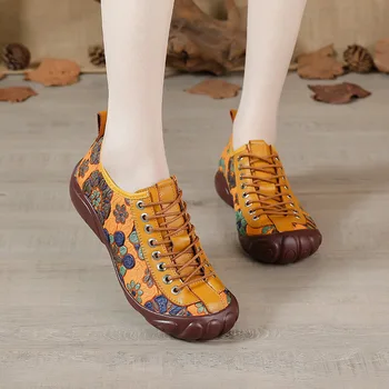 Το 2023 Άνοιξη Γνήσιο Δέρμα Παπούτσια Για Γυναίκες Παπούτσια Μποτάκια Μπαλαρίνες Εκλεκτής Ποιότητας Floral Παπούτσια Ηλικιωμένη Γυναίκα Αντι Kick Παπούτσια Νέα