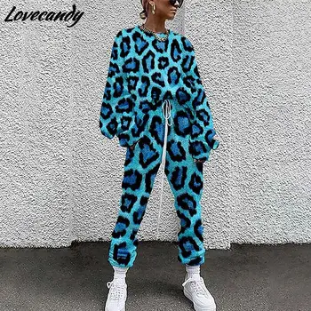 Το 2023 Άνοιξη Γυναικών Leopard Χρωστικών Ουσιών Δεσμών Φόρμα Δύο Σύνολα Κομμάτι Γυναικείο Casual Τυπωμένων Υλών Μόδας Πουλόβερ Μακρύ Μανίκι Streetwear Κοστούμια