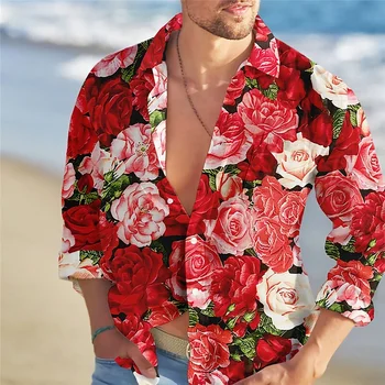 Το 2023 ανδρικό πουκάμισο τάση της μόδας rose λουλούδι μοτίβο χρώματος HD γραφικά casual υπαίθρια street ανδρικά ρούχα νέα άνοιξη και το καλοκαίρι