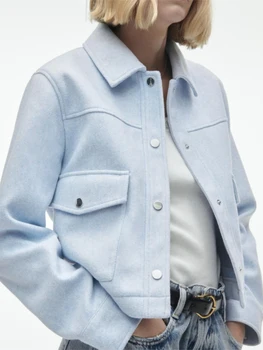 Το 2023 Νέα Άνοιξη, το Φθινόπωρο Γυναικών Σακάκια Κουμπιών Turndown Περιλαίμιο Μπουφάν Κοντό Μόδας Στερεό Outwear με Τσέπες Μπουφάν