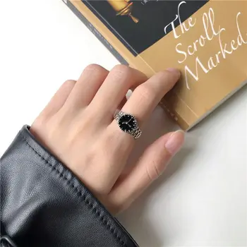 Το 2023 Νέα Μόδα Απλή Vintage Αγάπη Δαχτυλίδι Προσωποποίησε Τη Διευθετήσιμη Άνοιγμα Μόδας Μαύρο Δαχτυλίδι Κορίτσι Κοσμήματα Ρολόι Σε Σχήμα Δαχτυλίδι