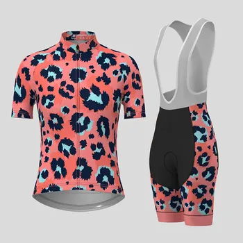 Το 2023 Ροζ Leopard Τυπωμένων υλών Γυναικών Ιματισμού Ανακύκλωσης Καλοκαίρι Κοντό μανίκι Ποδηλασία Jersey Σετ Γυναικεία Αναπνεύσιμο Γρήγορο Ξηρό Ποδήλατο Τζέρσεϋ