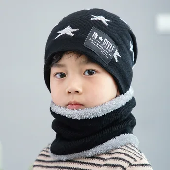 Υπέροχο για παιδιά χειμώνας καπέλο μαλλιού λαιμών κάλυψη κορεατική έκδοση συμπυκνωμένη ζεστό πλεκτό καπέλο παιδιών μωρών snapback καπέλο κασκόλ σετ