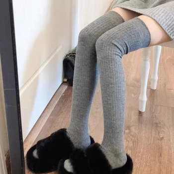 Φθινόπωρο, Χειμώνα-Κάλτσες για Γυναίκες Πήξει το Βαμβάκι Πάνω από το Γόνατο Κάλτσες Καθαρό Χρώμα Απλό Γυναικών Κάλτσες Κάθετες Ρίγες Ζεστό Κάλτσες