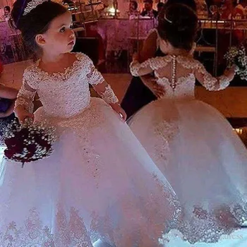 Φορέματα Κοριτσιών Λουλουδιών Για Τους Γάμους Τούλι Πριγκίπισσα Δαντέλα Μανίκι Μήκος Άγιο Πρώτη Κοινωνία Φορέματα Κόμμα Καλλιστεία Φόρεμα Για Κορίτσια