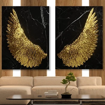 Φτερά αγγέλου Χρυσό Αφίσες και Εκτυπώσεις Μαύρο και Άσπρο Τοίχο, Τέχνη Καμβά Εικόνων Ζωγραφική Σαλόνι Σπίτι Αισθητική Διακόσμηση Cuadros