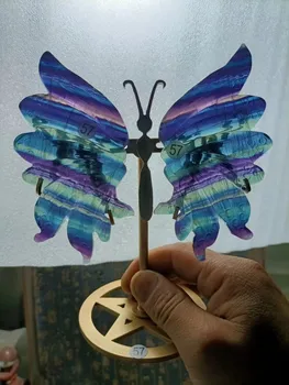 Φυσικά η Ενέργεια ζωηρόχρωμη φθορίτη χέρι-σκαλισμένα φτερά πεταλούδας σπίτι διακόσμηση Δώρων Φυσικό κρύσταλλο χαλαζία ++++ στείλτε το υποστήριγμα