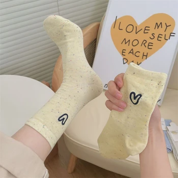 Χαριτωμένες Κάλτσες, για Γυναίκες Casual Πολύχρωμο Αναπνεύσιμο Βαμβάκι Ιαπωνικό Στυλ Καρδιά Κεντητικής Χαριτωμένα Καλοκαίρι Νέα Φρέσκα Κορίτσια Κάλτσες Πληρώματος