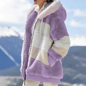 Χειμερινών Γυναικών το Παλτό της Μόδας Casual Ράψιμο Καρό γυναικεία Ενδύματα με Κουκούλα Φερμουάρ Κυρίες Παλτό Βελούδο Σακακιών Γυναικών 2023 Νέα