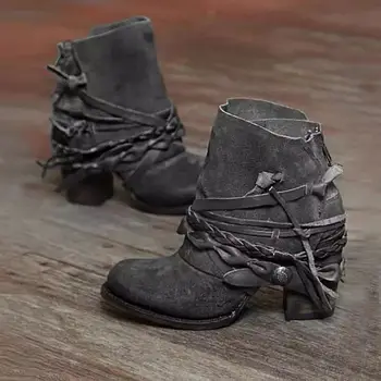 Χονδρικό Μόδας Μπότες Αδιάβροχες Ρετρό Δερμάτινη Δαντέλα Πεπλατυσμένος Τακούνι Μποτάκια του Χειμώνα Γυναικών Μπότες Μπότες Γυναικών Μποτών