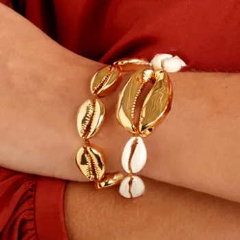 Χρυσό-χρώμα Cowrie Shell Βραχιόλι Femme Ρυθμιζόμενο Boho Μακραμέ Βραχιόλι Φιλίας Πραγματικό Κοχύλι Βραχιόλι Μητέρες Ημέρα Δώρο Κοσμήματος