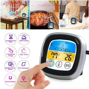 Ψηφιακή Κρέας Θερμόμετρο Κουζίνας από Ανοξείδωτο Αδιάβροχο Κρέας Έλεγχος Θερμοκρασίας Ψηφιακό Ξυπνητήρι Φούρνο Μαγείρεμα BBQ Μετρητής Θερμοκρασίας