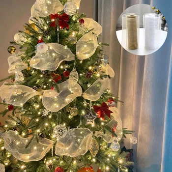 10 Μέτρα 26cm Χριστούγεννα Κορδέλα DIY Χριστουγεννιάτικο Δέντρο Διακόσμηση Χρυσό Ασήμι Γάζα Κορδέλλα για τη Συσκευασία Δώρων Navidad το Νέο Έτος 2023