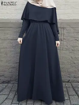 ZANZEA Μόδας Μουσουλμανικές Γυναίκες Φόρεμα το Καλοκαίρι του Ντουμπάι, Τουρκία Μαντίλα Φορέματα Καφτάνι Μακρύ Μανίκι Βολάν Τουρκία Abaya Φόρεμα Ρόμπα Femme